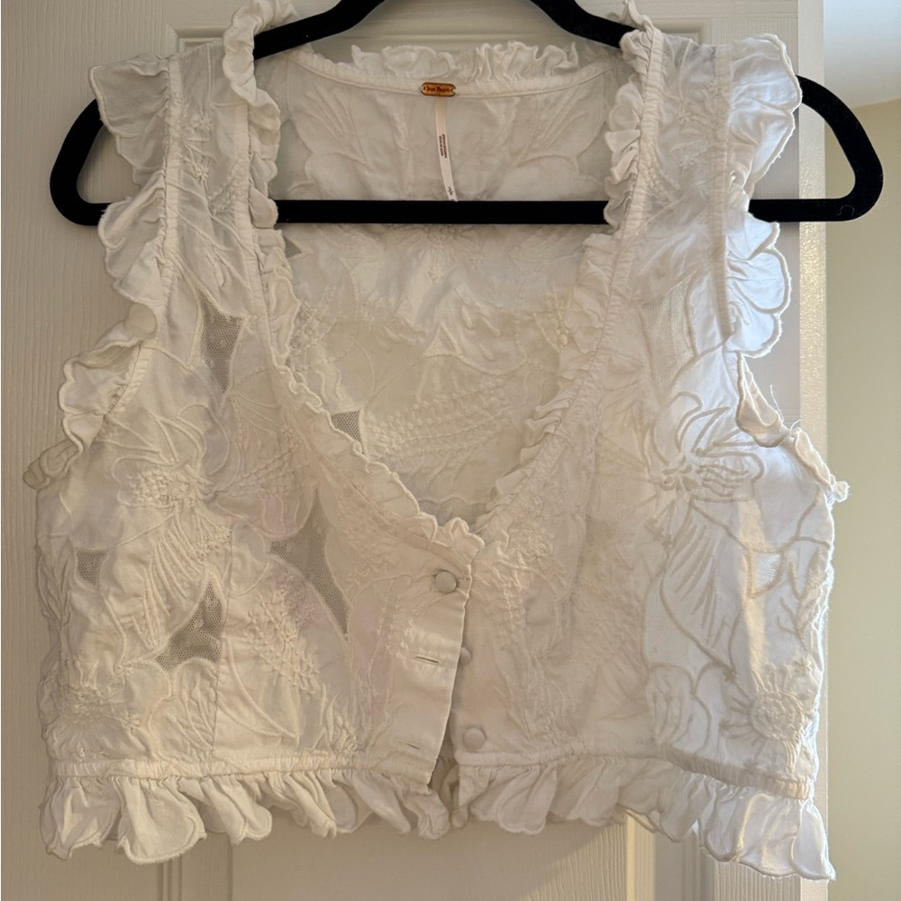 Free People White Ruffled Sleeveless Top